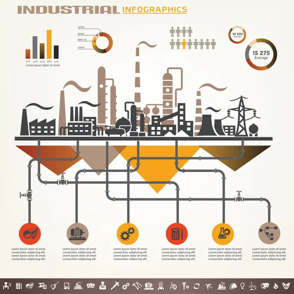 Шаблон інфографіки промисловості, набір промислових іконок Ліцензійні Стокові Ілюстрації