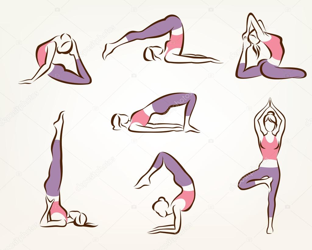 set of yoga and pilates poses , stylized vector symbols, health 