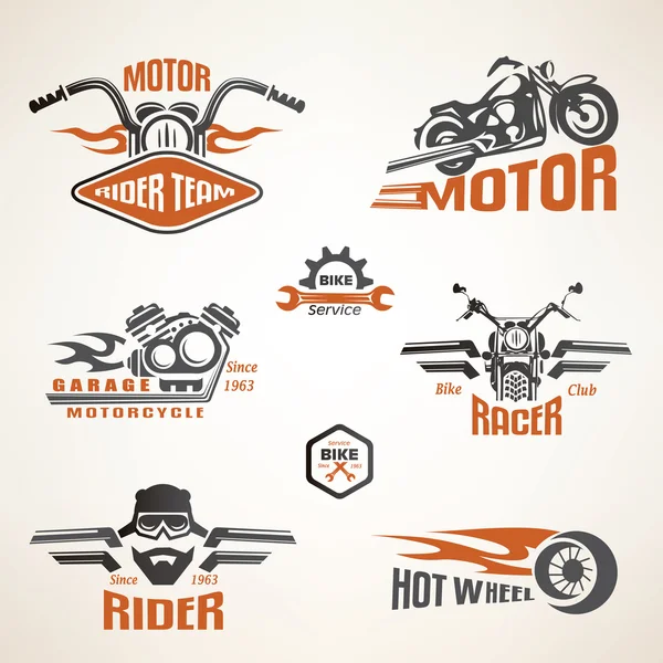 Набір старовинних мотоциклетних етикеток, значків та елементів дизайну Ліцензійні Стокові Ілюстрації