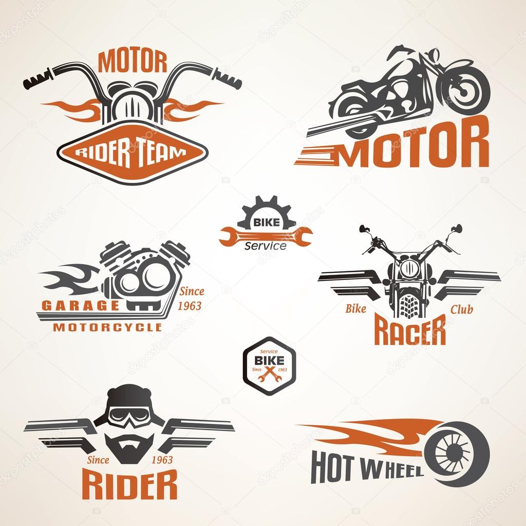 Set of vintage motorcycle labels, badges and design elements 
