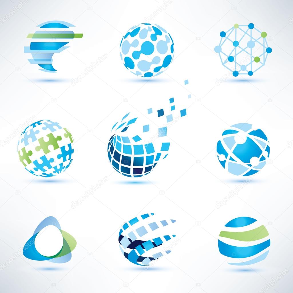 abstract globe symbol set,communication and technology icons