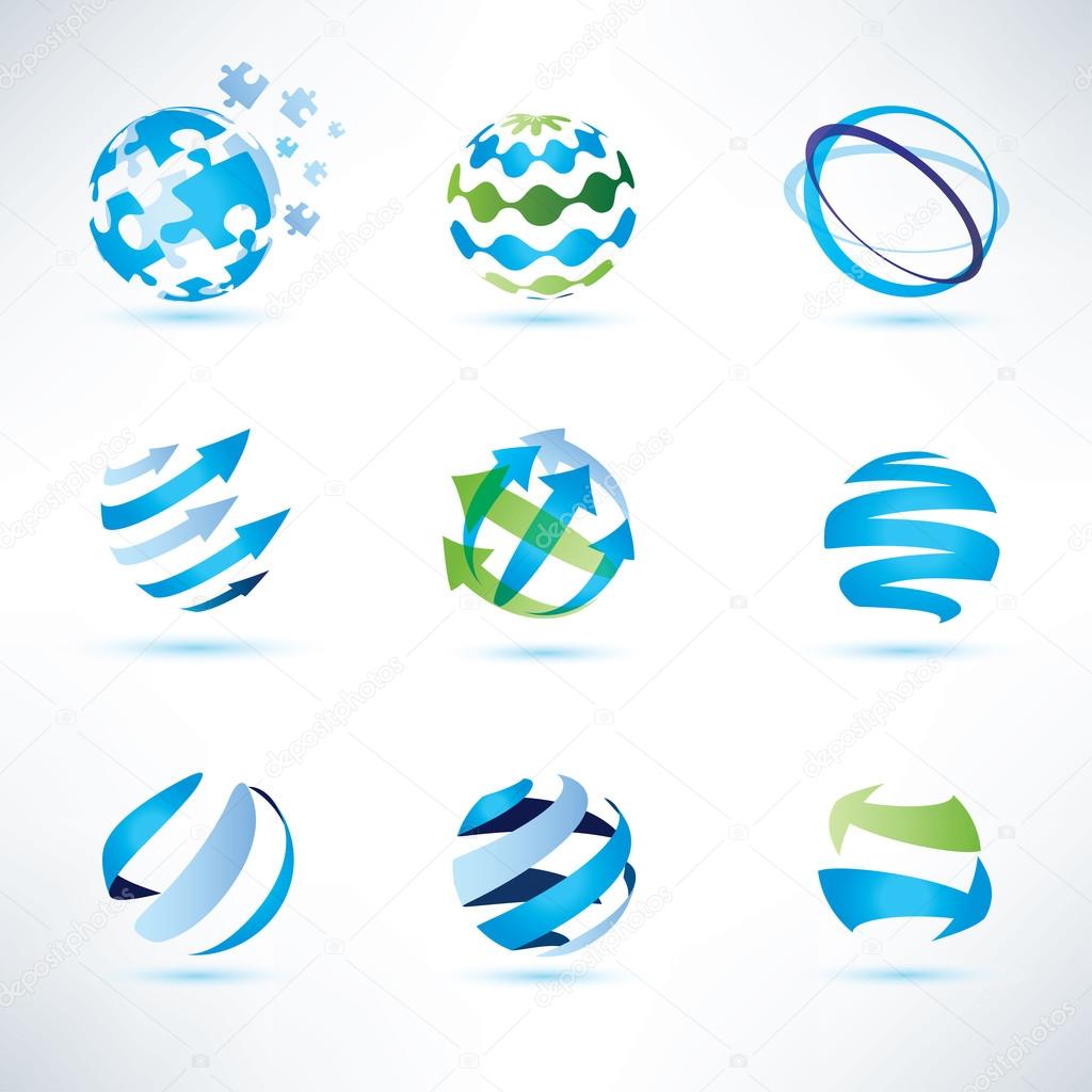 abstract globe symbol set,communication and technology icons