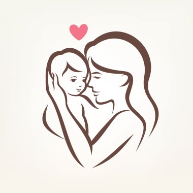 mother and son stylized vector silhouette, outlined sketch of mo clipart
