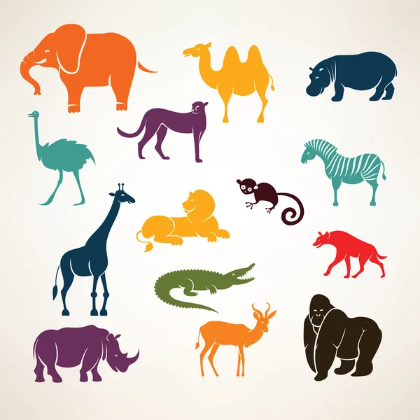 Afrikanska djur stiliserade vektor silhuetter — Stock vektor