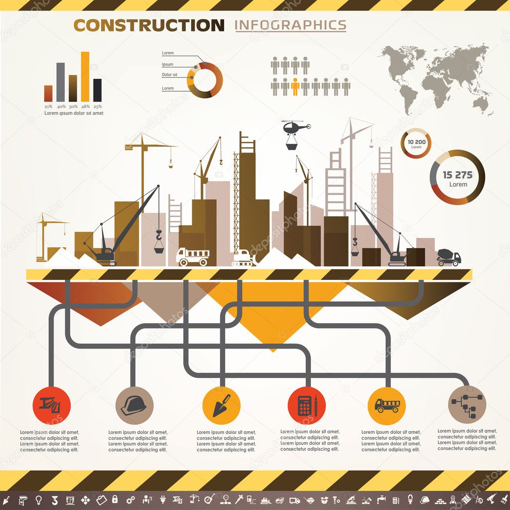 building and construction infographics, vector icons set, design