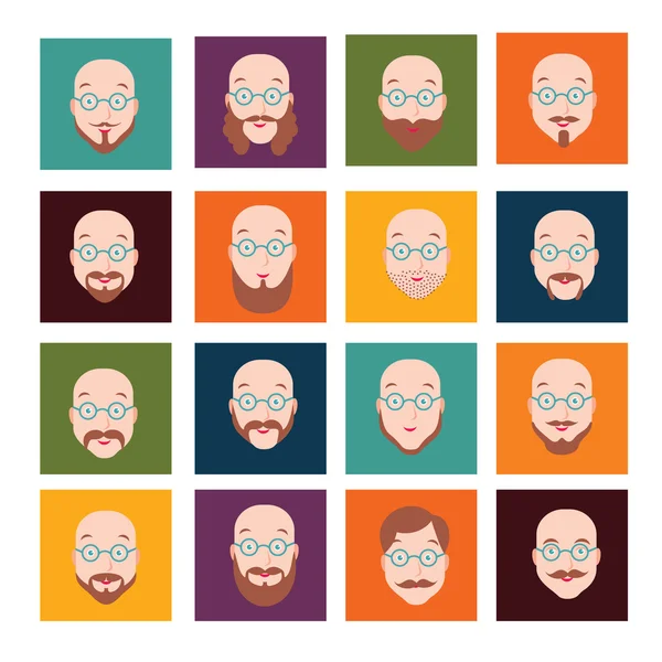 Iconos con estilo hipster de conjunto, barba y bigote se enfrenta a los hombres — Vector de stock