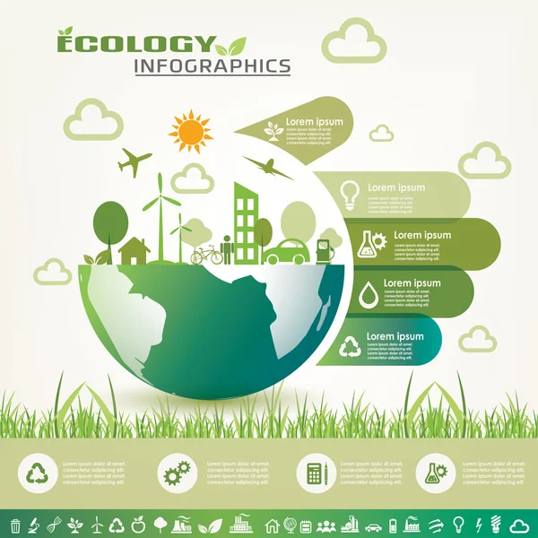 Infografia de ecologia, coleção de ícones vetoriais — Vetor de Stock