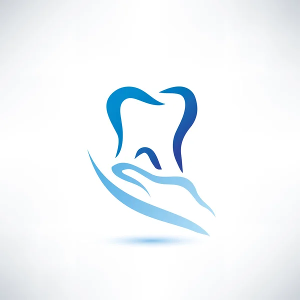 Ruka držící ikonu zubu, zubní a zdravotní péče vektor symbol Stock Ilustrace