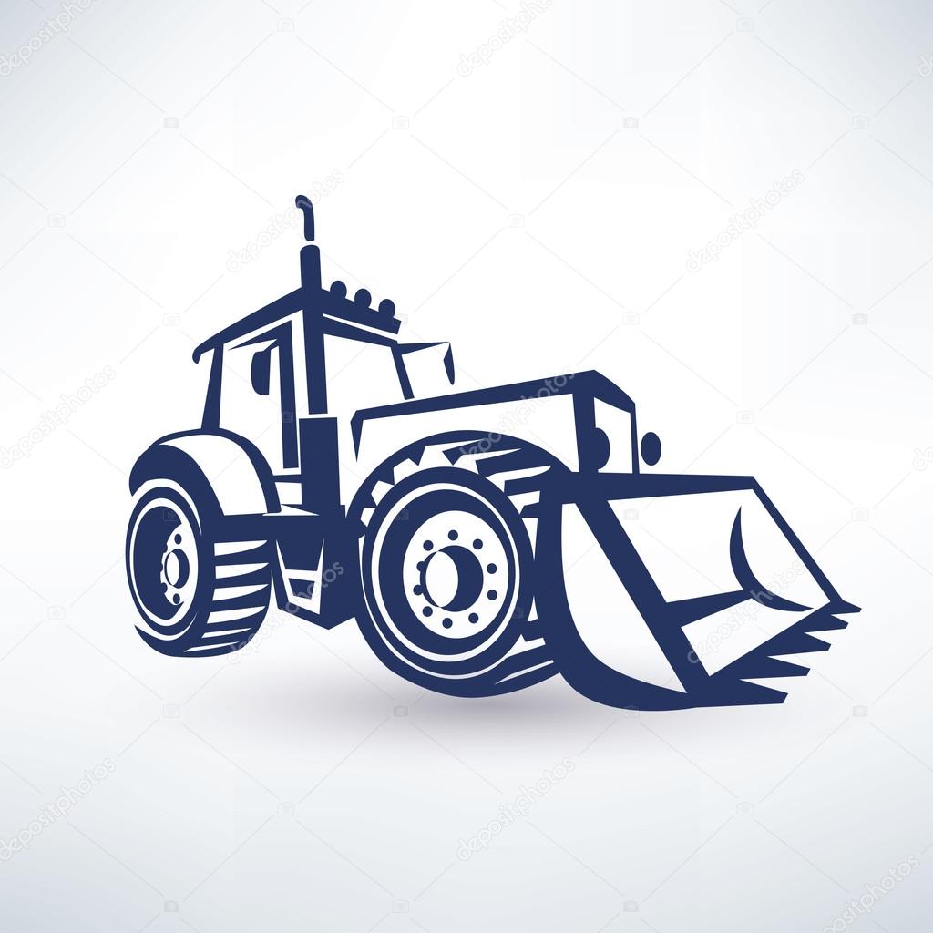 tractor stylized vector symbol, isolated silhouette