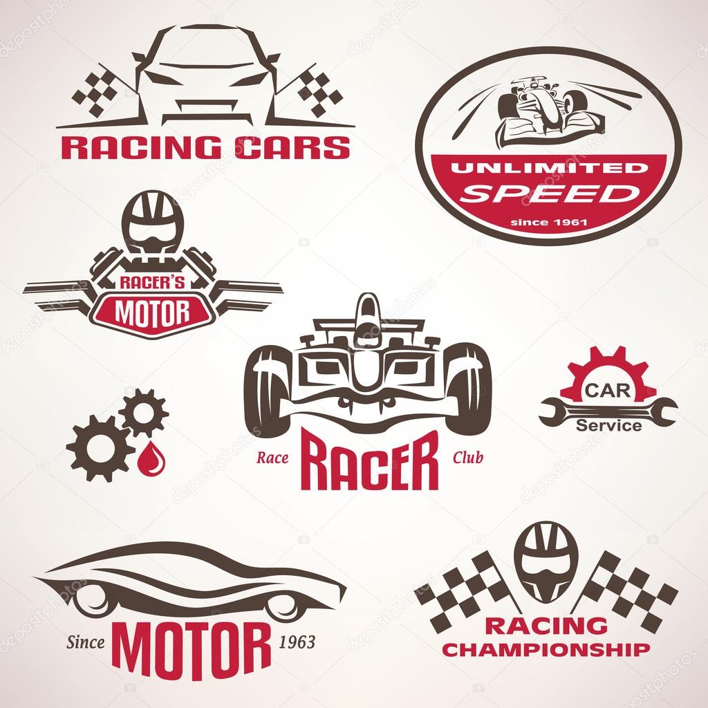 race cars, racing emblem and label set, vector symbols collectio