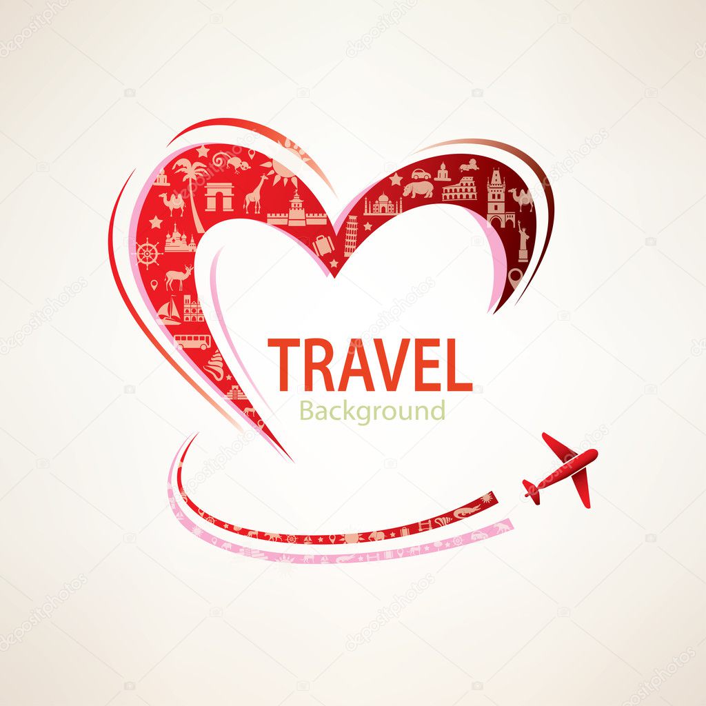 Heart and airplane with set of travel icons Stock Vector Image by ...