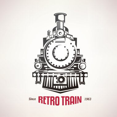 Retro tren, vintage vektör simgesi, amblem, etiket şablon