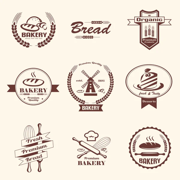 Bakkerij retro embleem en etiketten collectie, ontwerp elemnts en te Stockillustratie