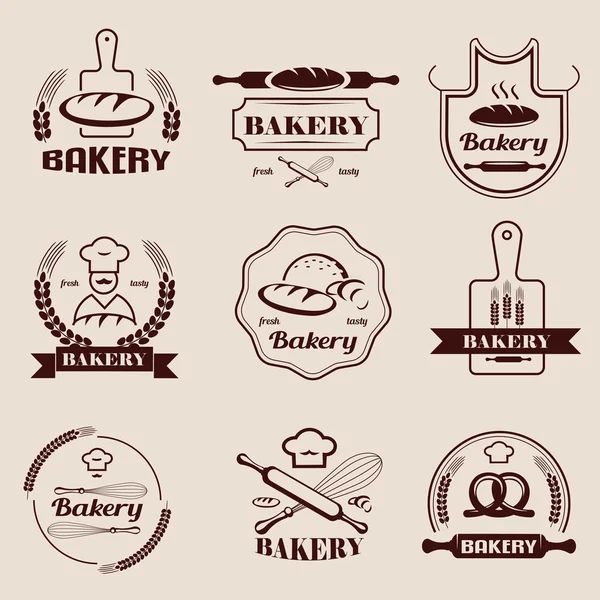 Panadería emblema y etiquetas de colección retro, diseño elemnts y te — Vector de stock