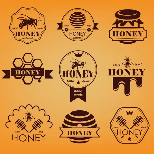 Honey emblems and labels vector set — Stock Vector