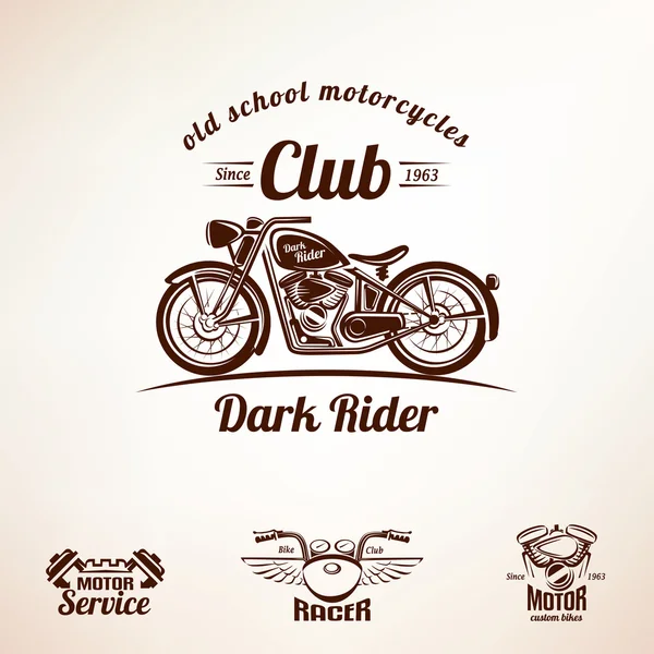 Ensemble emblèmes et étiquettes de motos, moto rétro — Image vectorielle