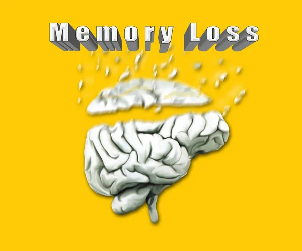 Illustration of a human brain depicting memory loss with text