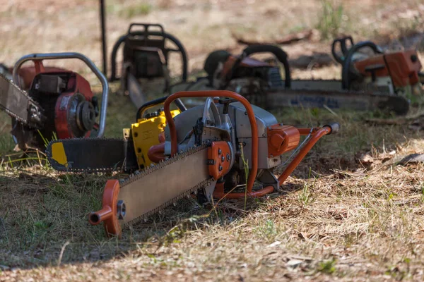 Prospect Oregon Usa August 2014 Antique Chainsaw Sits Shade Other — Stock Photo, Image