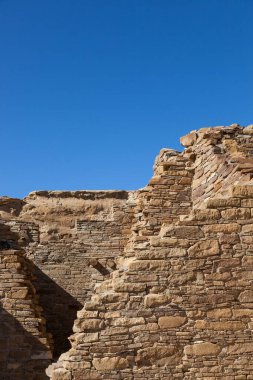 Chetro Ketl Büyük Evi 'nin New Mexico' daki Chaco Kültür Ulusal Tarihi Parkı ve Dünya Mirası Alanı 'ndaki antik kaya duvarı detayları..