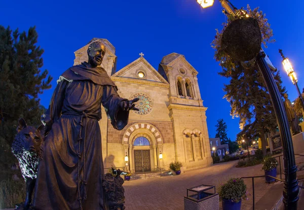 Katedralen Basilikan Francis Assisi Ligger Santa New Mexico Skymning Med — Stockfoto