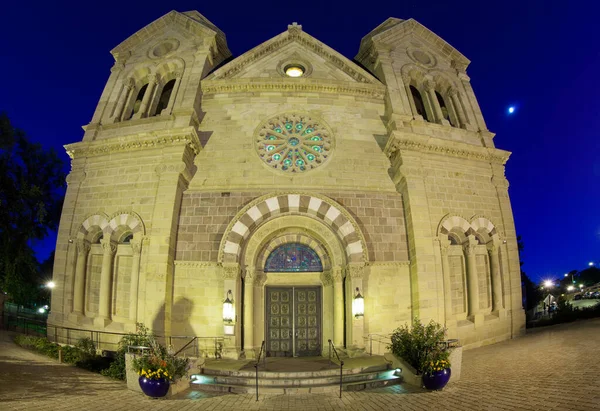 Cathedral Basilica Francis Assisi Located Santa New Mexico Twilight Moon — Stock Photo, Image