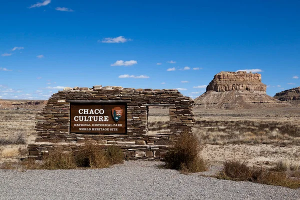 Chaco Canyon Novo México Eua Setembro 2014 Sinal Madeira Rocha — Fotografia de Stock