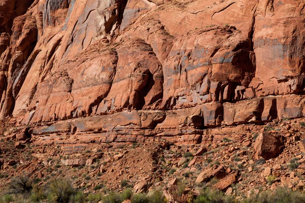 Antigas Muralhas Arenito Torre Sobre Rio Colorado Glen Canyon Mostrando — Fotografia de Stock