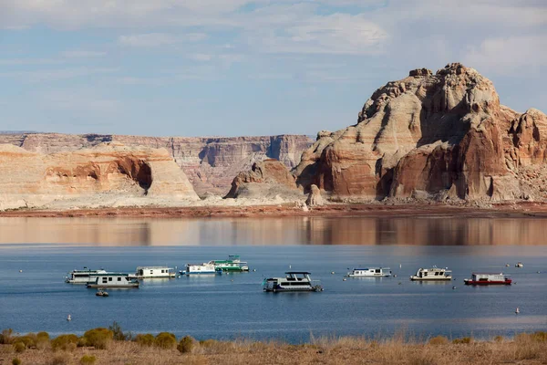 Houseboats Anchored Lake Powell Scenic Features Grand Staircase Escalante National — Stock Photo, Image