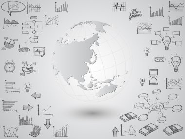 İş dünya harita dünya yaratıcı doodle grafik ve grafik, vektör çizim Eps 10.