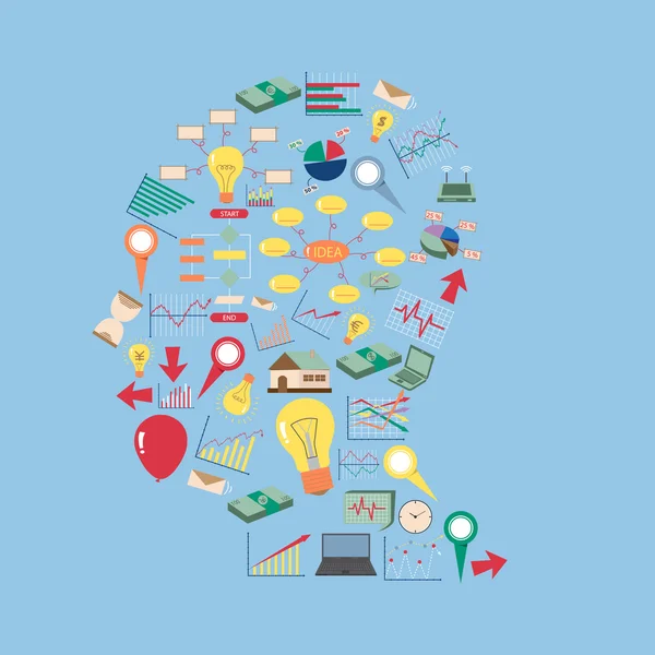 Creative human brain with Creative business, technology and strategy planning web icons Idea, Illustrazione vettoriale EPS 10 . — Vettoriale Stock