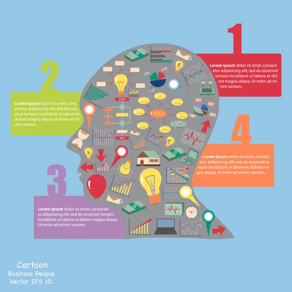 Cerveau humain créatif avec graphique financier d'entreprise et concept d'idée graphique, Illustration vectorielle EPS 10 . — Image vectorielle