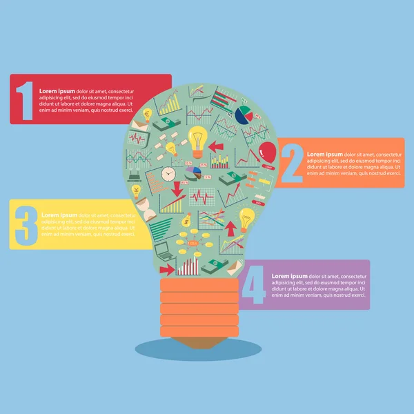 Infographie à ampoule créative avec graphique de finance d'entreprise et concept d'idée graphique, Illustration vectorielle EPS 10 . — Image vectorielle