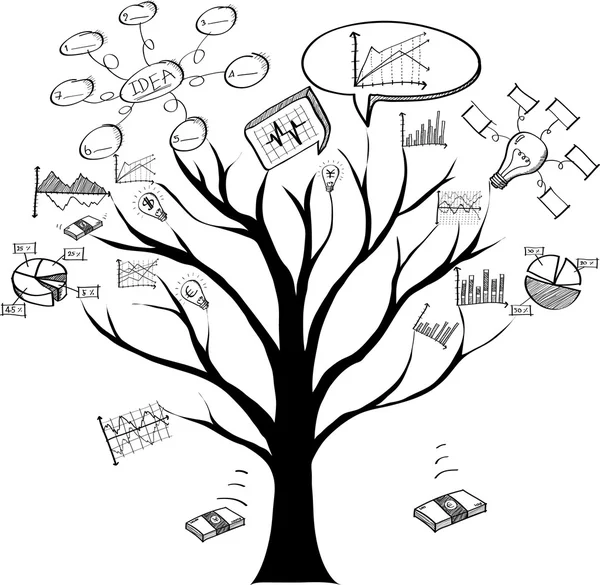 Business doodle graph with doodle tree, Vector Illustration EPS 10. — Stock Vector