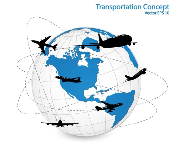 飞机，飞机在世界各地航运 — 图库矢量图片