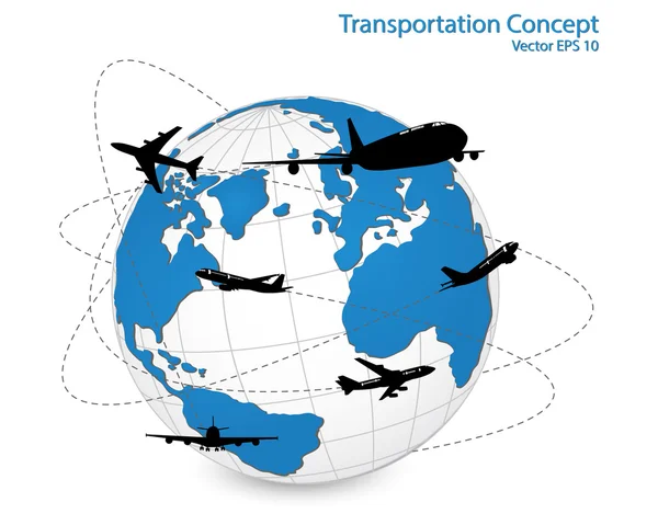 Airplane, Air Craft Shipping Around the World — Stock Vector