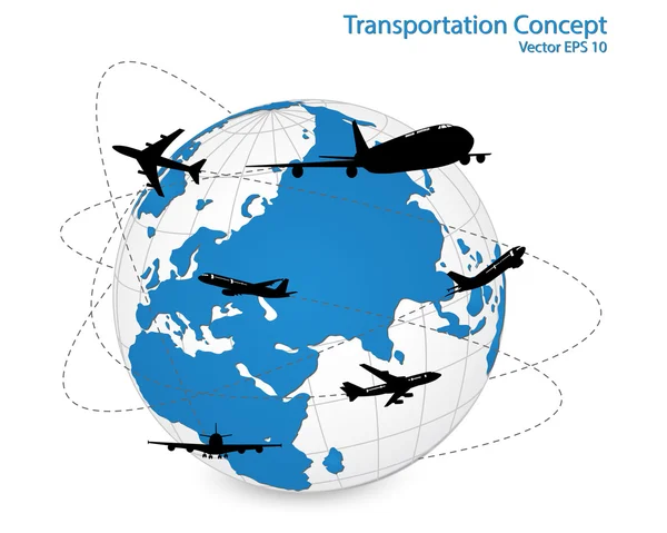 Avião, transporte aéreo ao redor do mundo — Vetor de Stock