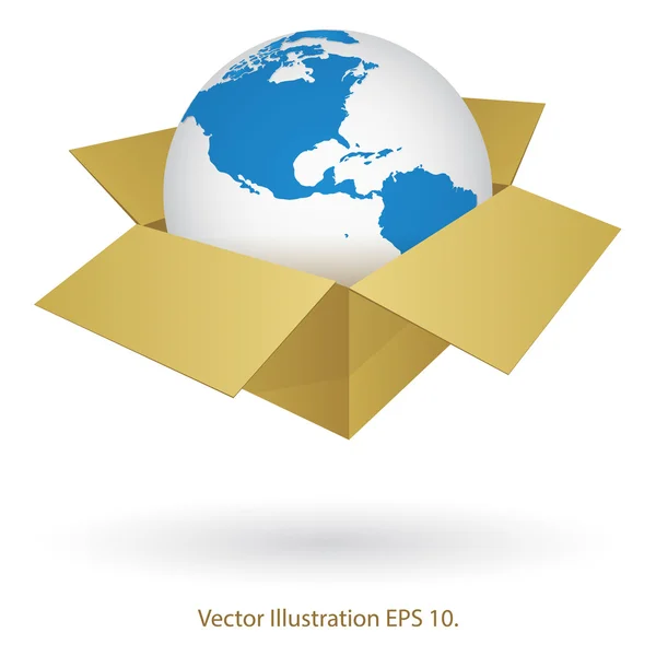 World Map Globe in Box for Shipping, Transportation Business and Technology Concept, Illustration vectorielle EPS 10 . — Image vectorielle