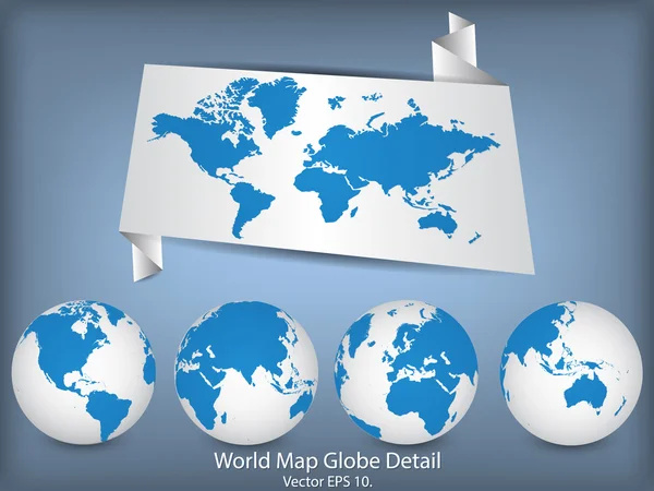 世界地图和地球仪详细矢量插图，eps 10. — 图库矢量图片