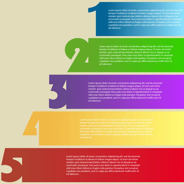 Uno due tre quattro cinque, Progresso icone colorate per cinque passi, Per il concetto di business e tecnologia, Illustrazione vettoriale EPS 10 . — Vettoriale Stock