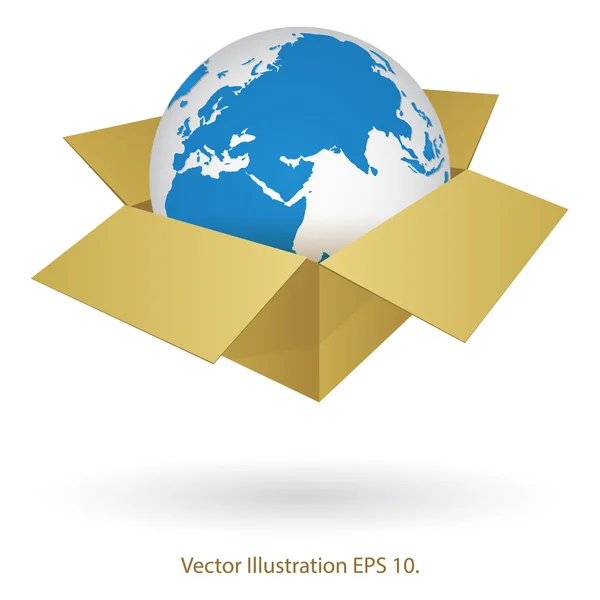 Mapa del Mundo Globo en Caja para Transporte, Transporte, Negocios y Tecnología Concepto — Vector de stock