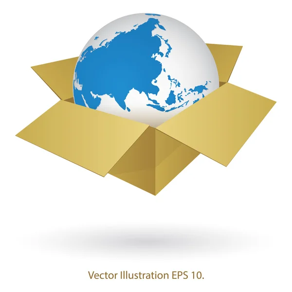 Megjelenítése földgömbön doboz szállítás, szállítás és technológia koncepció — Stock Vector