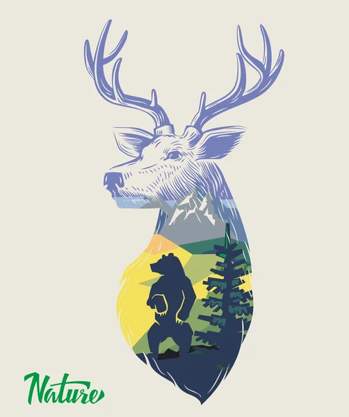 Deer in forest — Stock Vector