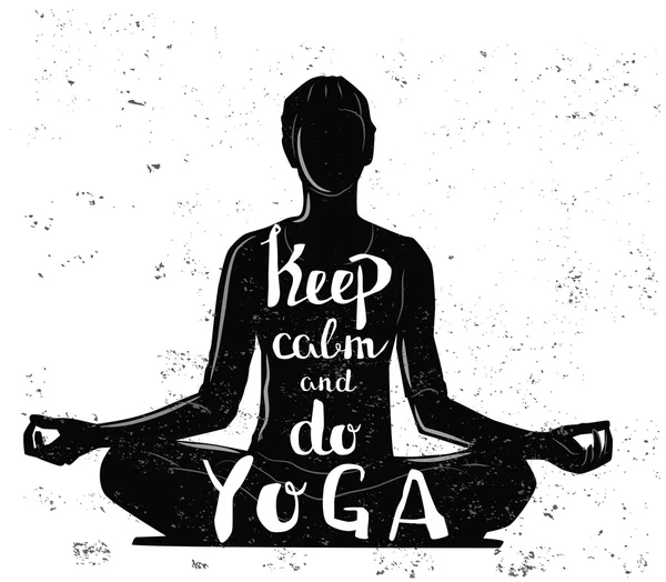 Negro chica yoga con texto — Vector de stock