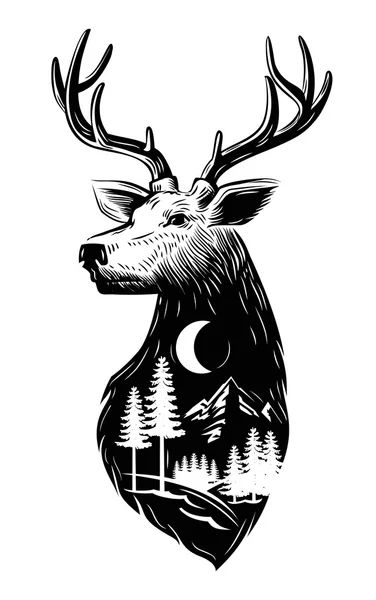 Tête de cerf noir vecteur — Image vectorielle