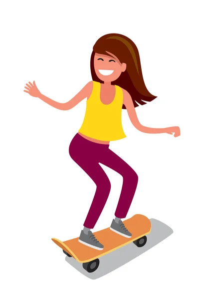 Jong meisje paardrijden skateboard — Stockvector