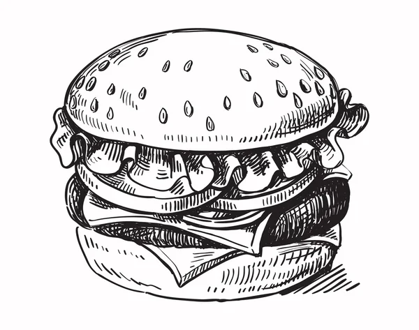 Hamburguesa dibujada a mano negro — Archivo Imágenes Vectoriales