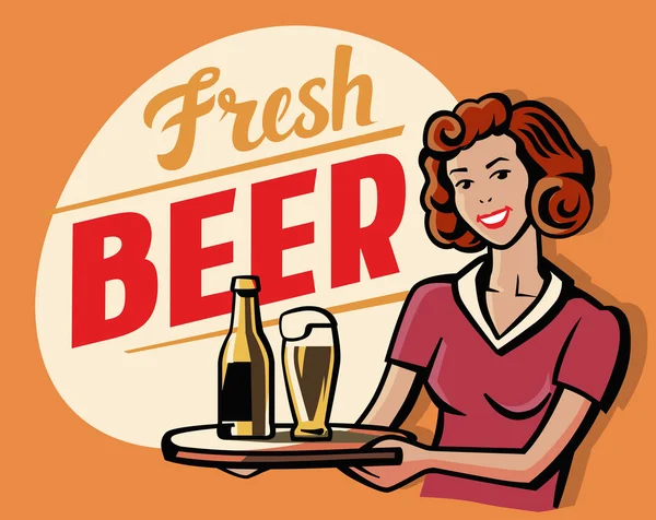 Chica de cerveza retro — Vector de stock