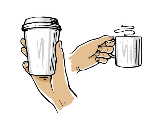 Man hand hålla kopp kaffe eller te — Stock vektor
