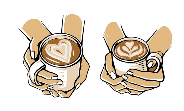 Niña sosteniendo taza de café o té en su mano — Vector de stock