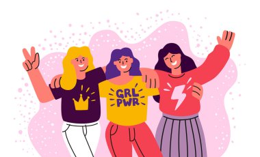 Üç kız arkadaş yan yana durur.